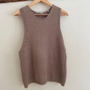 Vince | Khaki Cotton Knit Waffle Stitch Sleeveless Tank Top M